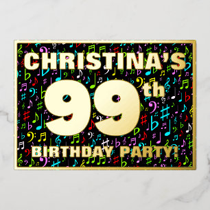 99th Birthday Party — Fun, Colorful Music Symbols Foil Invitation