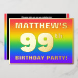 [ Thumbnail: 99th Birthday Party: Fun, Colorful Rainbow Pattern Invitation ]