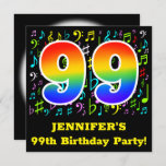 [ Thumbnail: 99th Birthday Party: Fun Music Symbols, Rainbow 99 Invitation ]