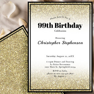 99th Birthday Party Invitation in Black and Gold