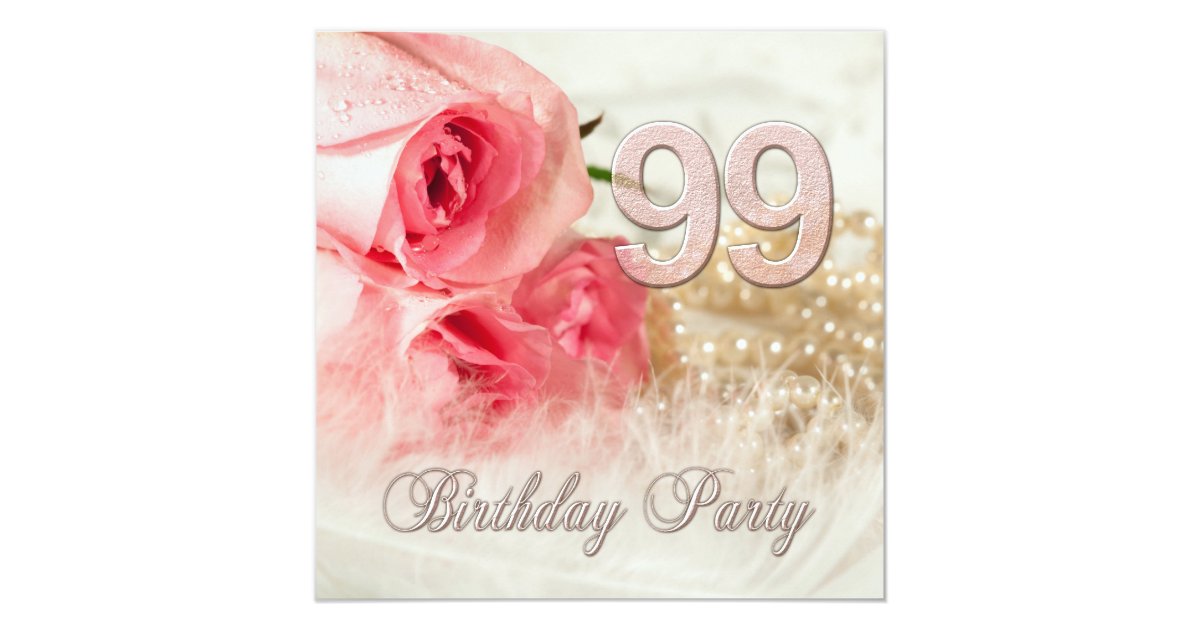 99th Birthday party invitation, roses and pearls Invitation | Zazzle.com