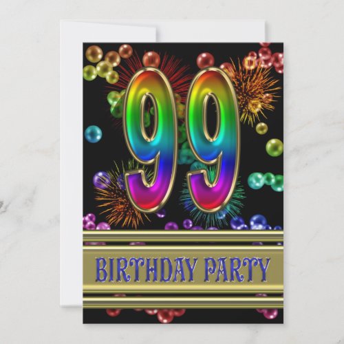 99th Birthday party Invitation with bubbles