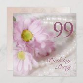 99th Birthday party invitation with daisies (Front/Back)