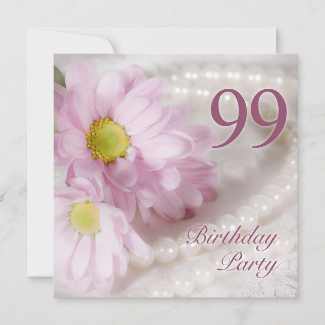 99th Birthday party invitation with daisies (Front)