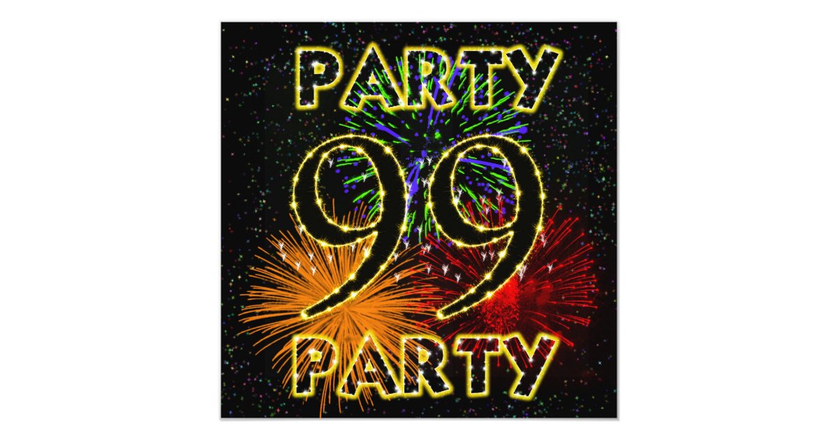 99th birthday party invitation with fireworks | Zazzle.com