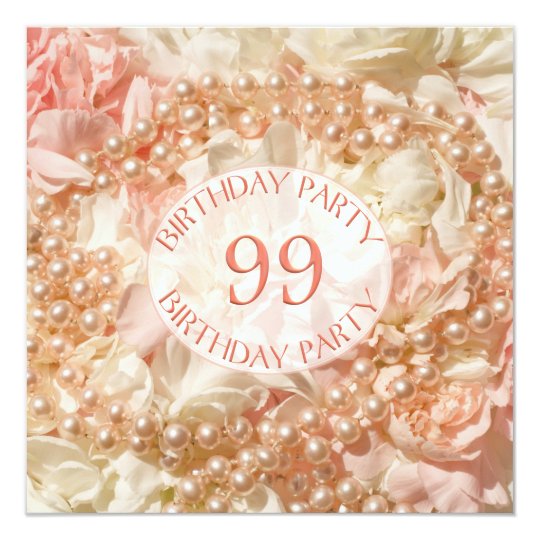 99th Birthday party invitation with pearls | Zazzle.com