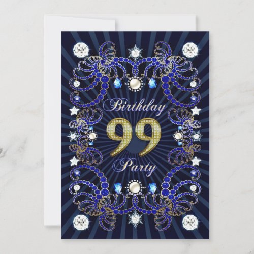 99th birthday party invite with masses of jewels