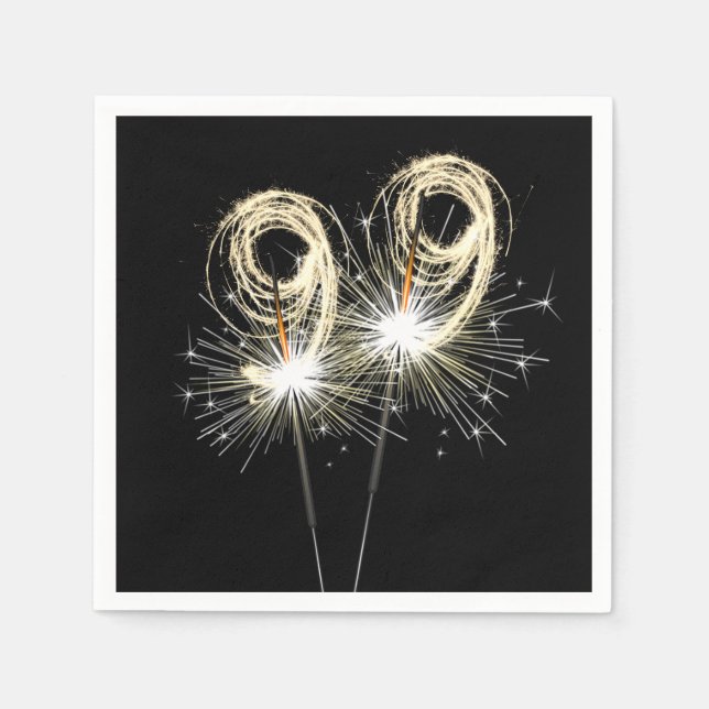 99th Birthday Party Sparklers on Black   Napkins (Front)