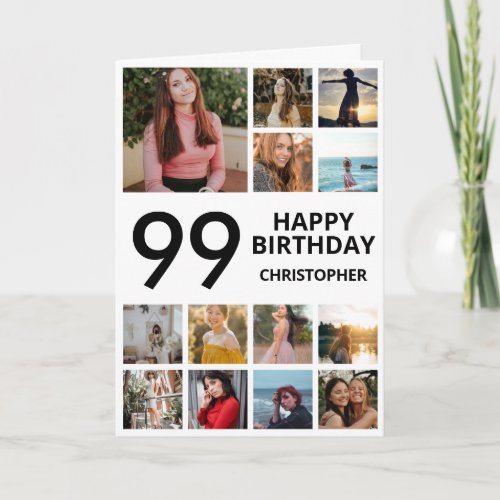 99th Birthday Photo Collage 13 Photos Black White Card