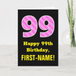 [ Thumbnail: 99th Birthday: Pink Stripes and Hearts "99" + Name Card ]