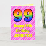 [ Thumbnail: 99th Birthday: Pink Stripes & Hearts, Rainbow # 99 Card ]
