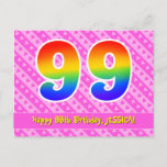 [ Thumbnail: 99th Birthday: Pink Stripes & Hearts, Rainbow 99 Postcard ]