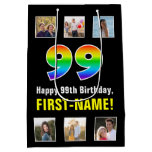 [ Thumbnail: 99th Birthday: Rainbow “99“, Custom Photos & Name Gift Bag ]