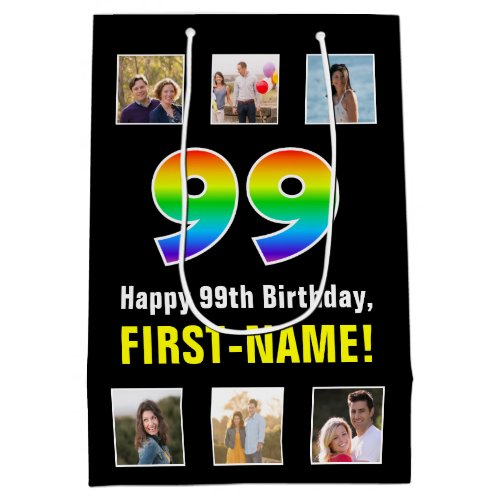 99th Birthday Rainbow âœ99âœ Custom Photos  Name Medium Gift Bag