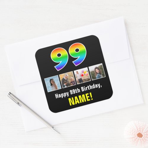 99th Birthday Rainbow âœ99â Custom Photos  Name Square Sticker