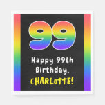 [ Thumbnail: 99th Birthday: Rainbow Spectrum # 99, Custom Name Napkins ]