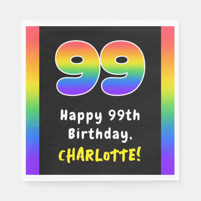 99th Birthday: Rainbow Spectrum # 99, Custom Name Napkins (Front)