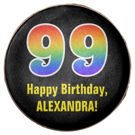 99th Birthday - Rainbow Spectrum Pattern Number 99 Chocolate Covered Oreo (Front)