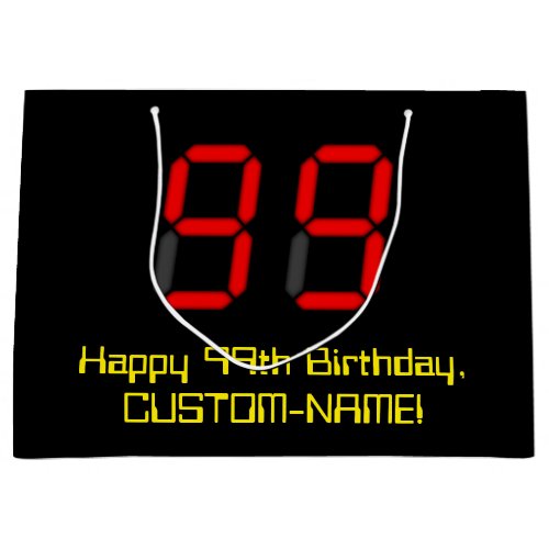 99th Birthday Red Digital Clock Style 99  Name Large Gift Bag