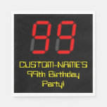 [ Thumbnail: 99th Birthday: Red Digital Clock Style "99" + Name Napkins ]