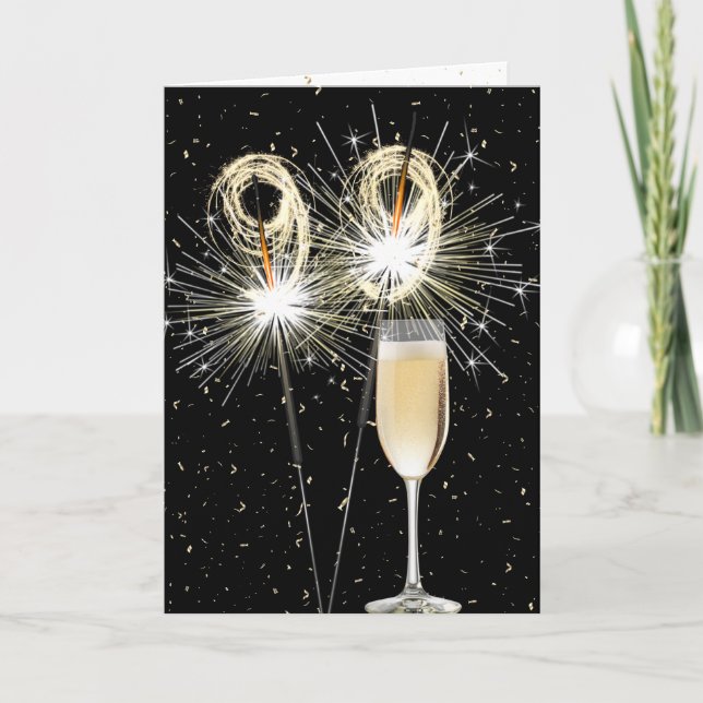 99th Birthday Sparklers With White Wine Card (Front)