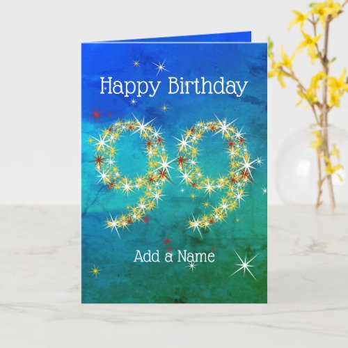 99th Birthday _ Star Numbers _ Blue Green _ Age 99 Card