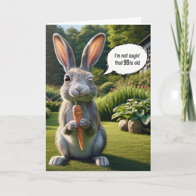 99th Birthday Winking Rabbit With a Carrot Card (Front)