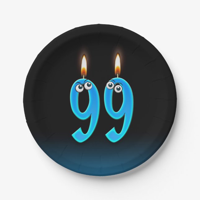 99th Birthday with lit candle numbers Paper Plates (Front)