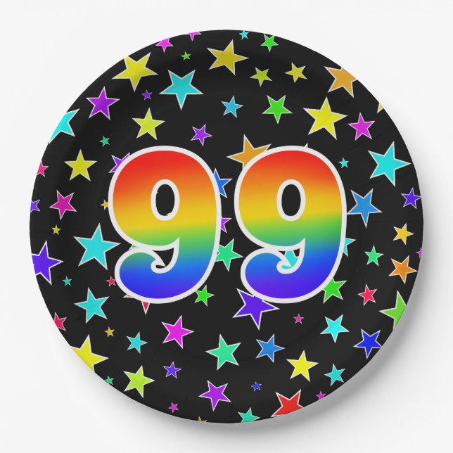 99th Event: Bold, Fun, Colorful Rainbow 99 Paper Plates (Front)