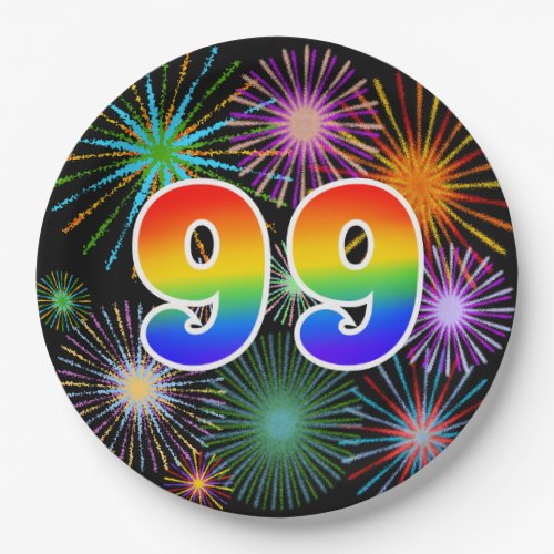 99th Event _ Fun Colorful Bold Rainbow 99 Paper Plates