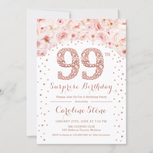 99th Surprise Birthday Party _ White Rose Gold Invitation