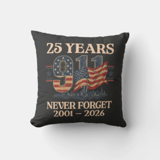 9/11 25 Years Never Forget Vintage American Flag Throw Pillow