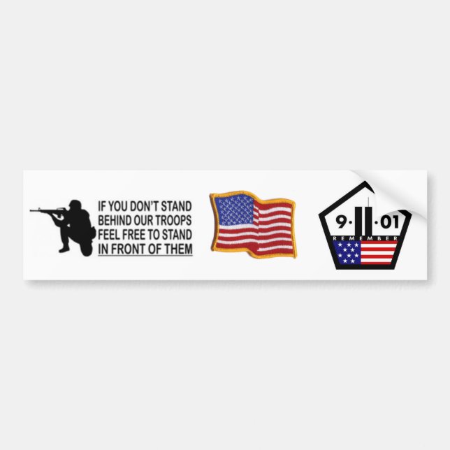 9/11 and Support Our Troops 2in1 Bumper Sticker (Front)