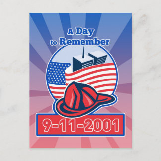 9-11 Firefighter Fireman Helmet American Flag Postcard