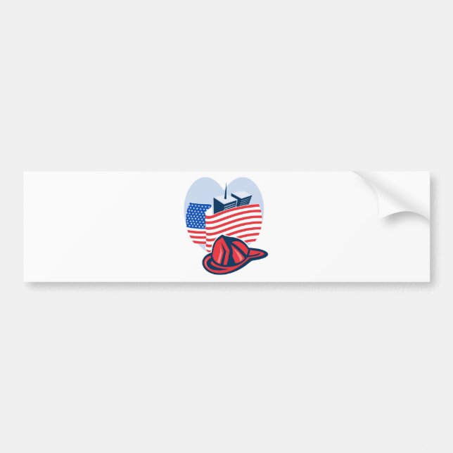 9/11 memorial american flag twin towers  fireman bumper sticker (Front)