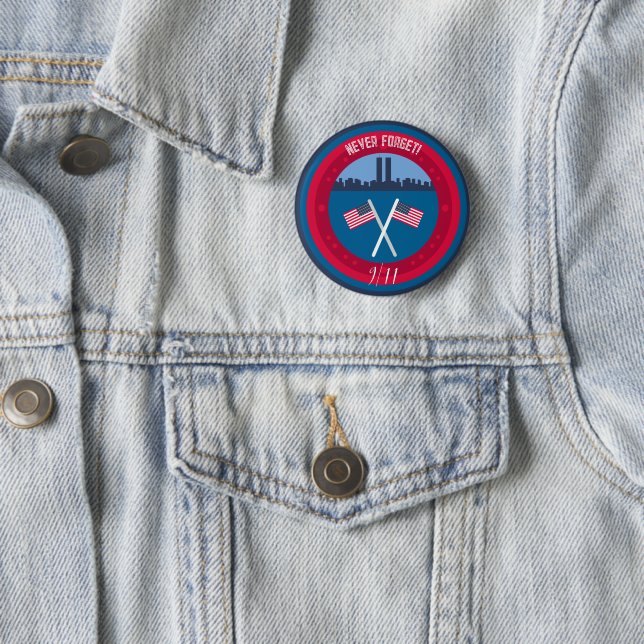 9/11 Never forget WTC Twin Towers NYC Button (In Situ)