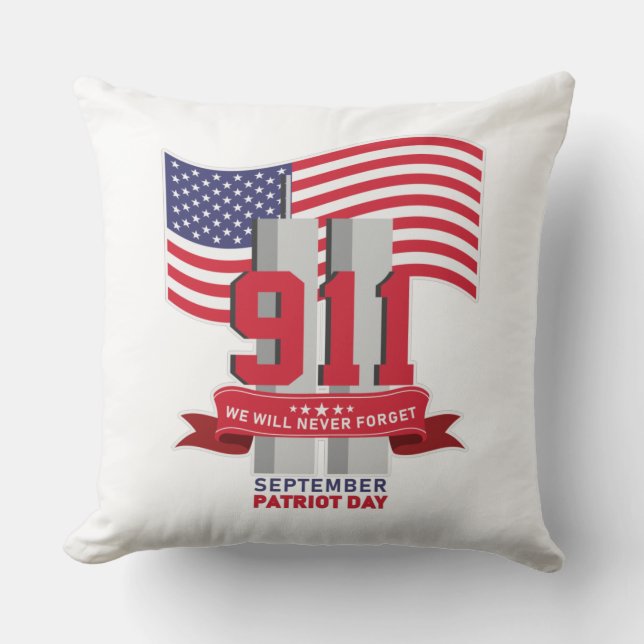 9.11 Patriot Day; Never Forget  Throw Pillow (Front)