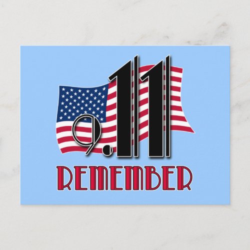 911 REMEMBER with American Flag Tshirts Postcard