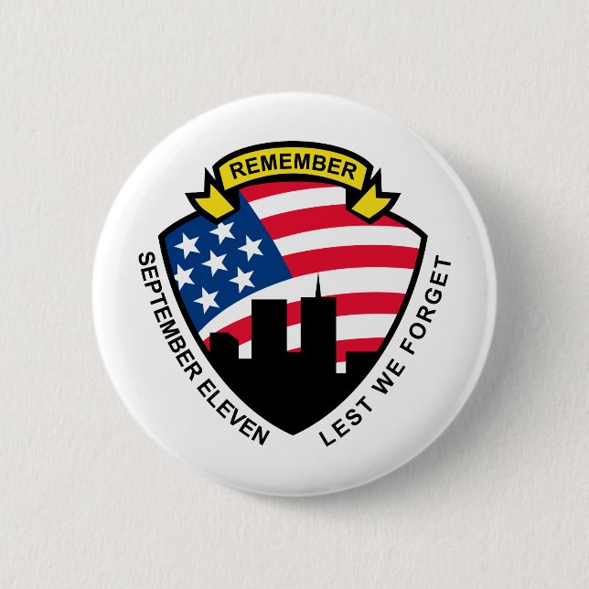 9-11 World Trade Center American Flag Shield Pinback Button (Front)