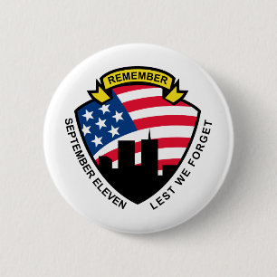 9-11 World Trade Center American Flag Shield Pinback Button