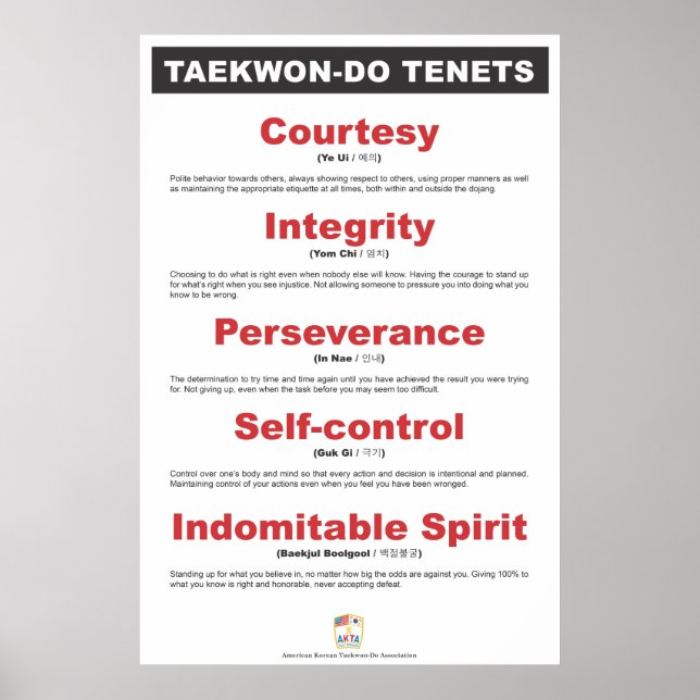 9-1 AKTA Taekwon-Do Tenets Poster (Front)