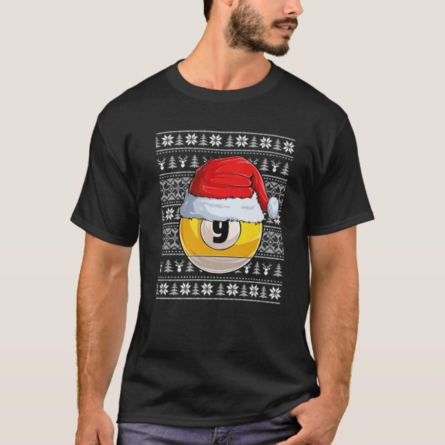 9 Ball Billiard Santa Hat Christmas Funny Ball San T-Shirt (Front)