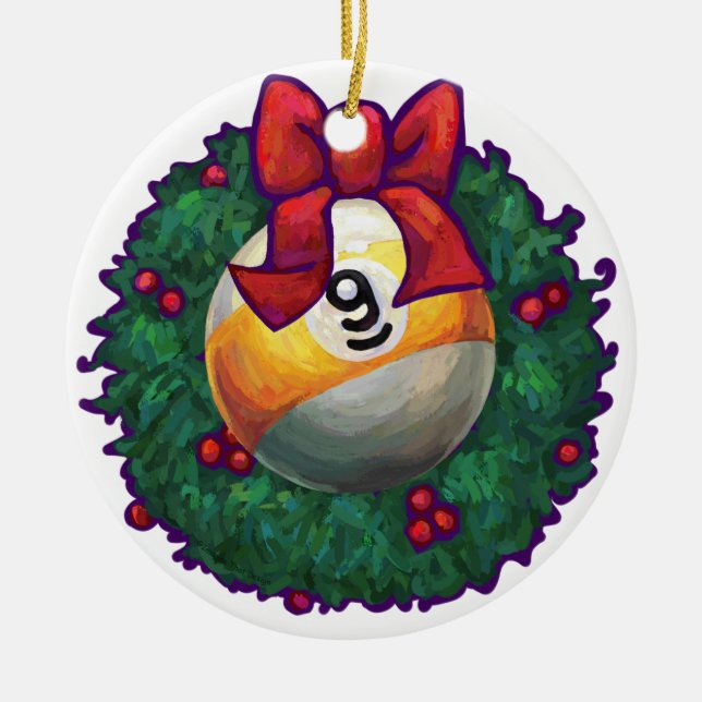 9 ball Christmas Ceramic Ornament (Front)