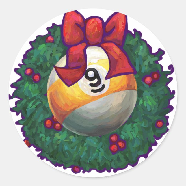 9 ball Christmas Classic Round Sticker (Front)