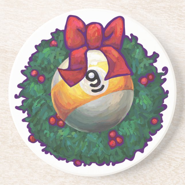 9 ball Christmas Drink Coaster (Front)