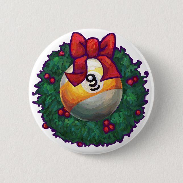 9 ball Christmas Pinback Button (Front)