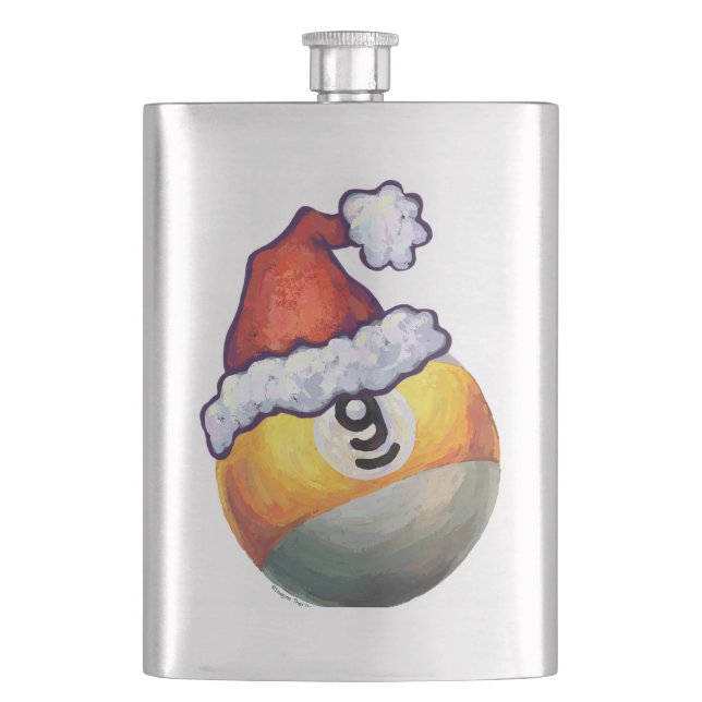 9 ball Christmas Red Hat Flask (Front)