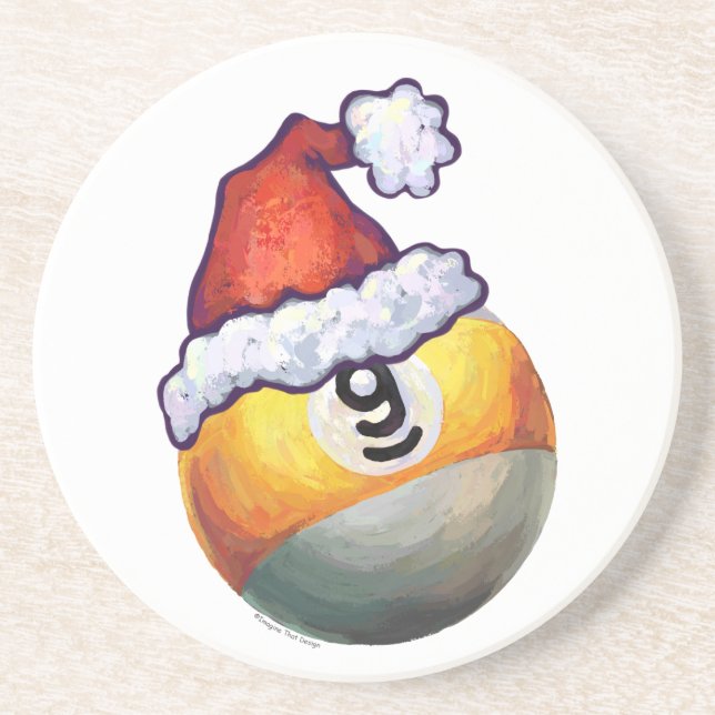 9 ball Christmas Red Hat Sandstone Coaster (Front)
