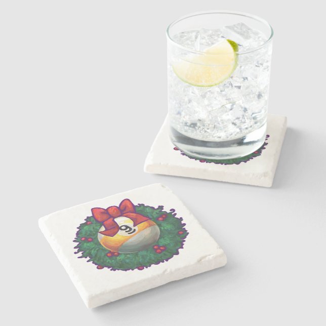 9 ball Christmas Wreath Green Stone Coaster (Side)