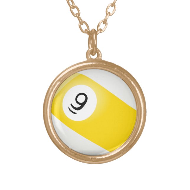 9 ball is the game billiards pool game gold plated necklace (Front)
